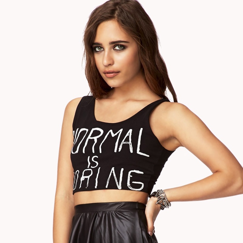 Forever 21 Normal Is Boring Crop Top Black Medium